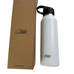 Gorilla Grip White Insulated Stainless Steel Water Bottle with Straw 32 oz NEW